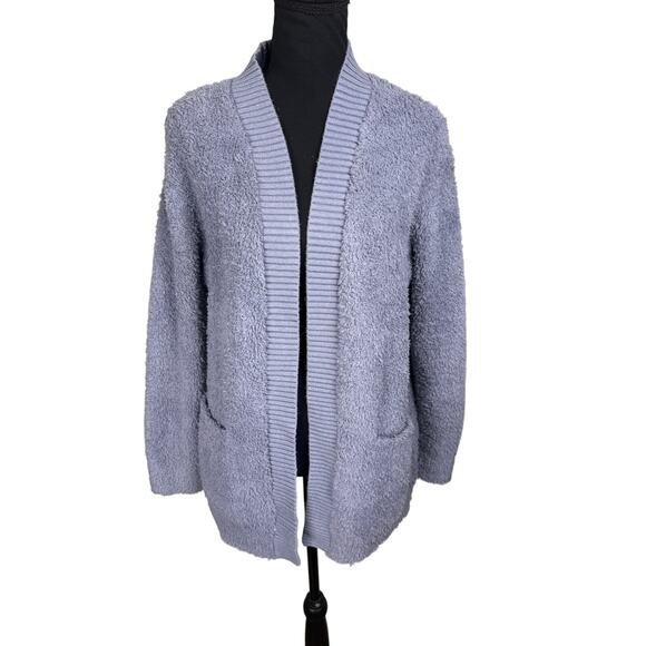 QVC Barefoot Dreams CozyChic Ribbed Knit Trim Cardigan NWT BLUE BELL SIZE XS - Picture 3 of 7